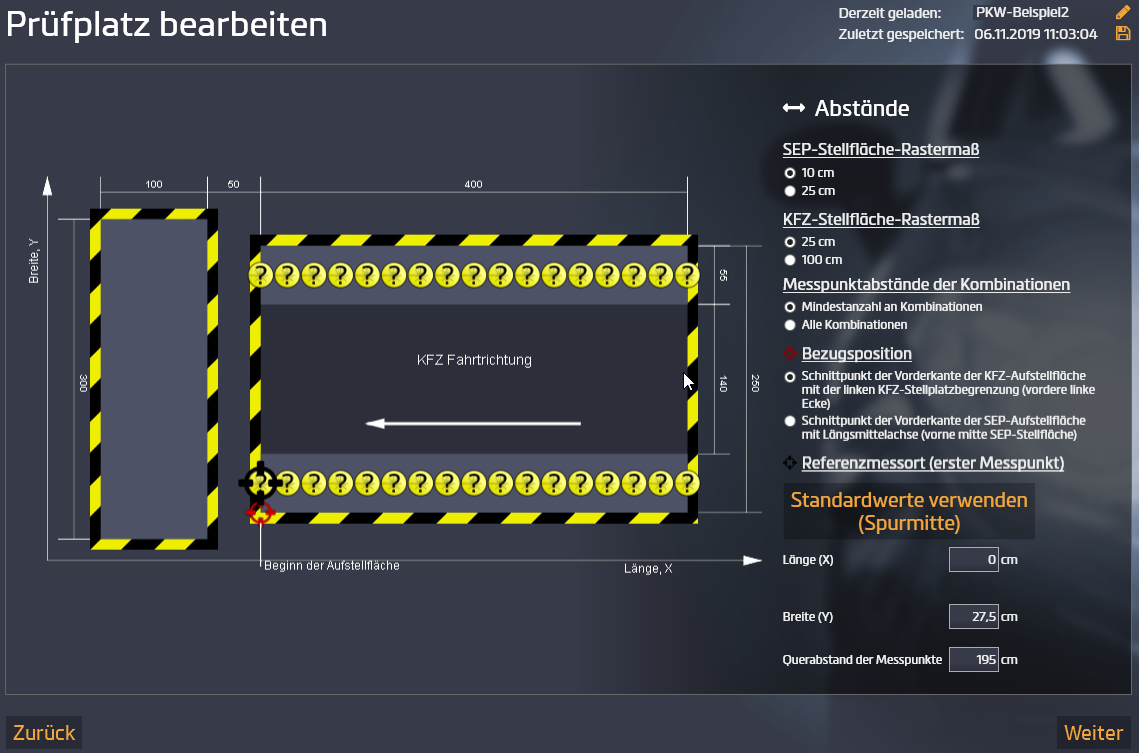 Ansicht Abstände 25 cm Messraster