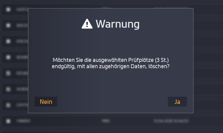 Fenster Ausgewählte Prüfplätze Löschen