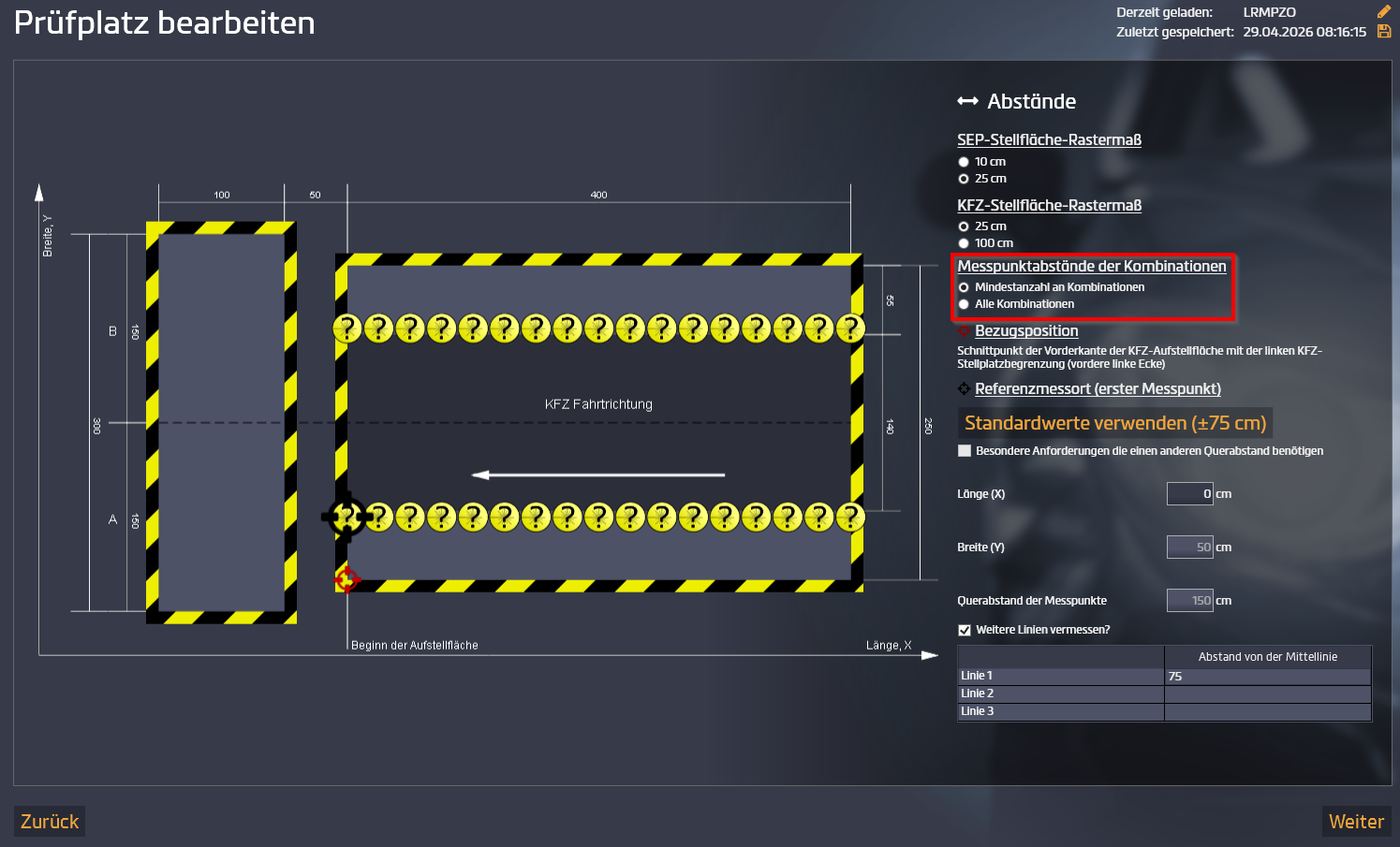 Ansicht Abstände 25 cm Messraster